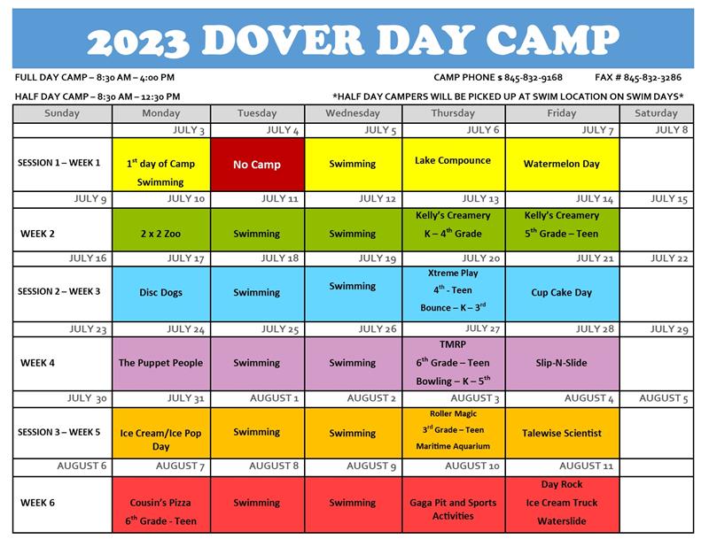 Day Camp Calendar