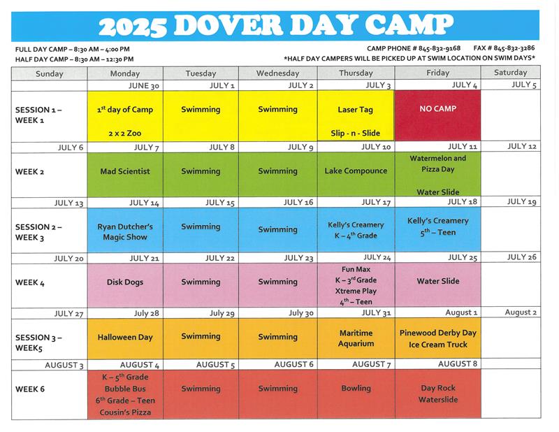 Day Camp Calendar