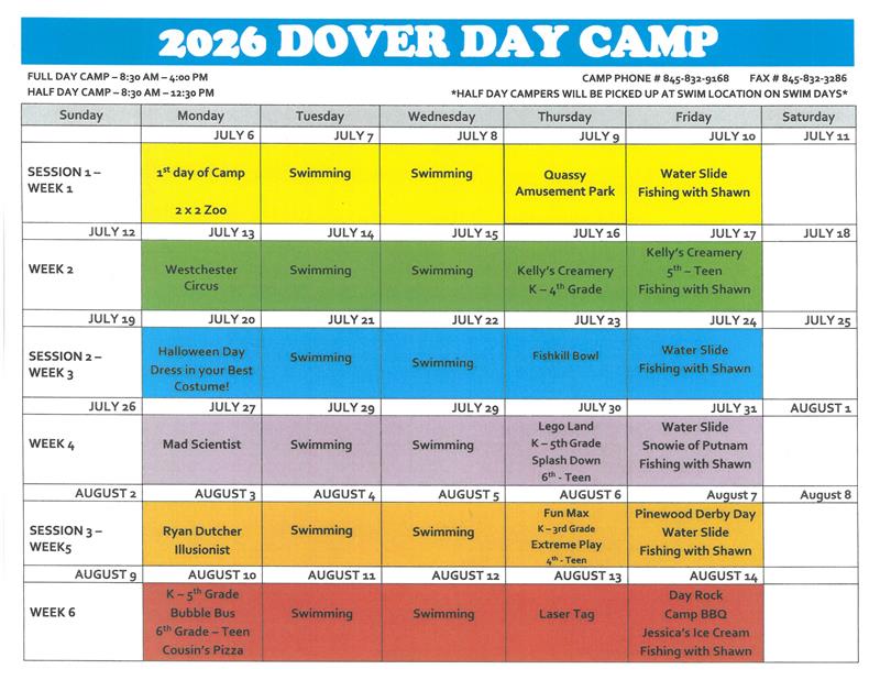 Day Camp Calendar